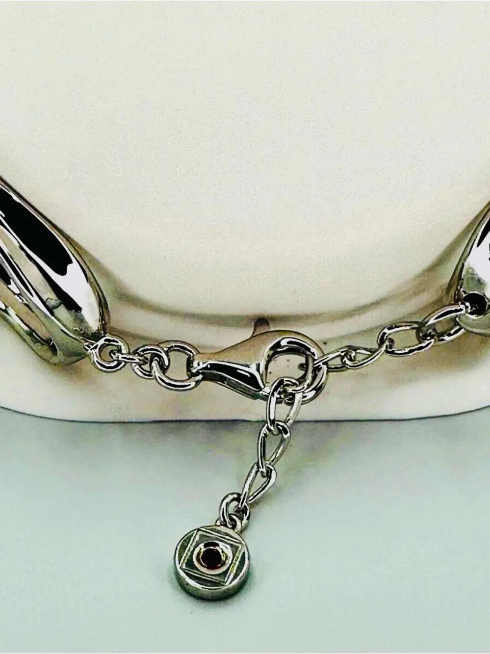ELLE Sterling Silver Signature Ruby Circle Statement Bracelet 925 Heavy 37g!!!